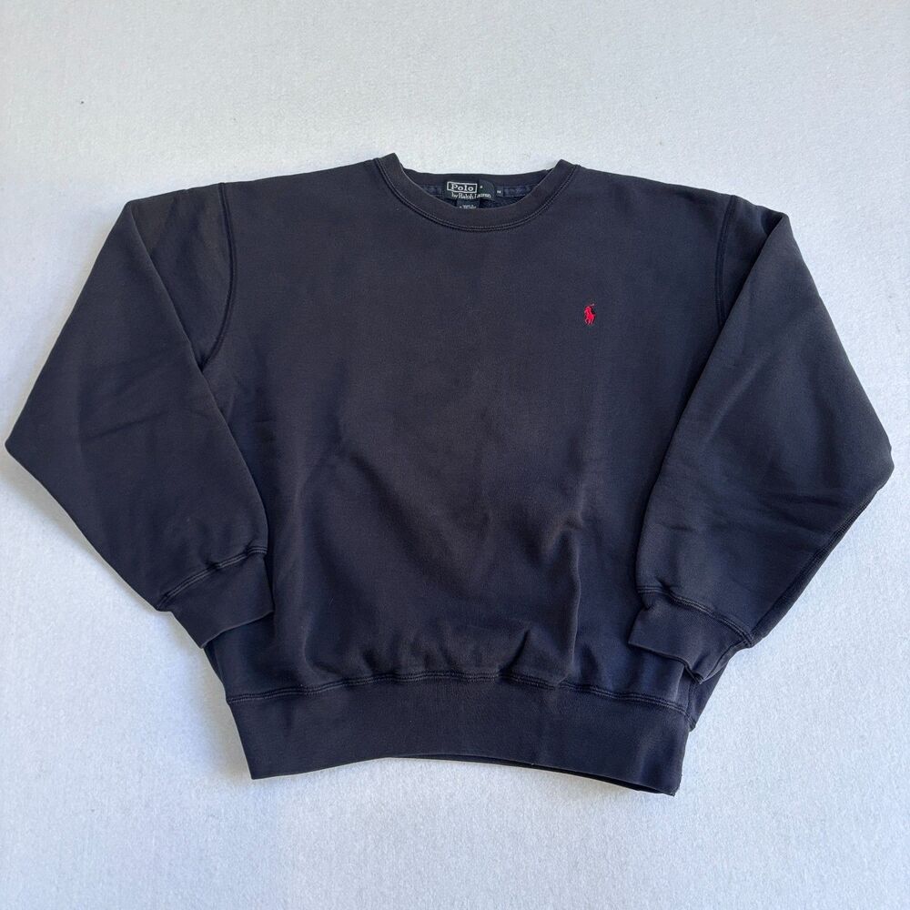 Polo by Ralph Lauren Vintage Crewneck Sweatshirt Mens M Black Pony Preppy
